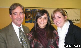 From left, Prof. Will Penny, who encouraged his students to attend, Sabrina D'Iorio and Stephanie Perrault, both education students who took part in the exchange at Riverdale High School.